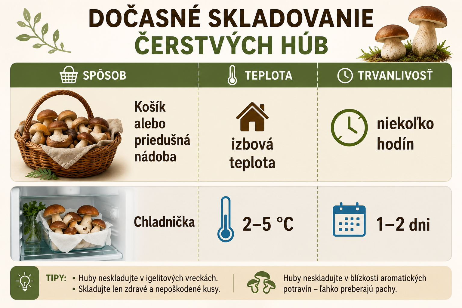 Skladovanie čerstvých húb